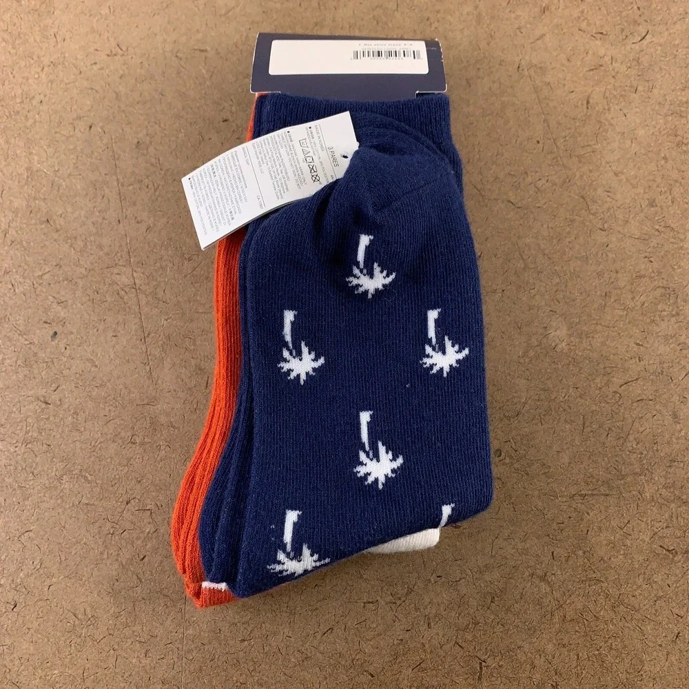 Gap Kids Boys Large Shoe Size 3-4 Navy Copper Surf Print 3 Pairs Crew Socks NWT